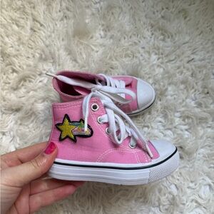Pink Kids High-Top Canvas Sneakers with Star Patch